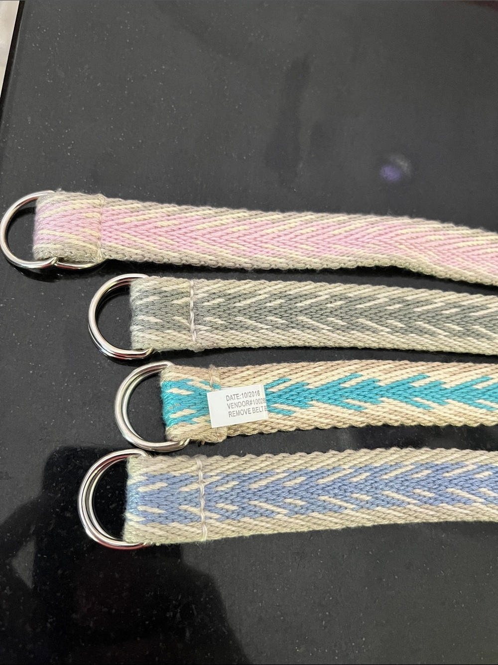 Pastel Woven D-Ring Belt Set in Pink, Gray, Turquoise, and Lavender